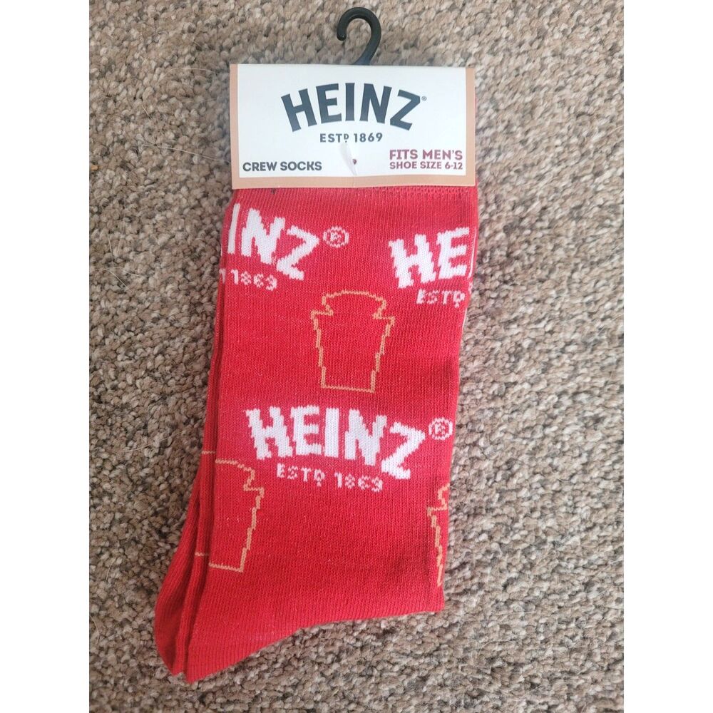 Heinz Ketchup Crew Socks Men's Shoe Size 6-12 NWT Novelty Red Est 1869